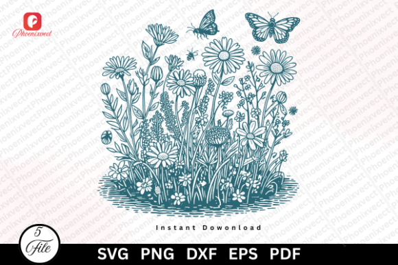 Embrace Botanical Charm: Wildflower Meadow Butterfly SVG PNG