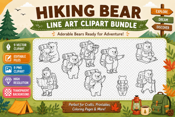 Hiking Bear Line Art Clipart: A Guide for Creative Projects