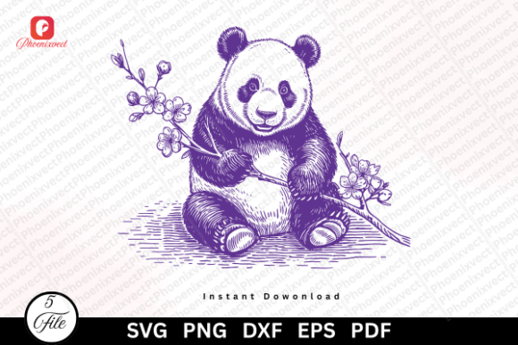 Vintage Floral Hand Drawn Panda SVG PNG: A Designer's Charming Asset