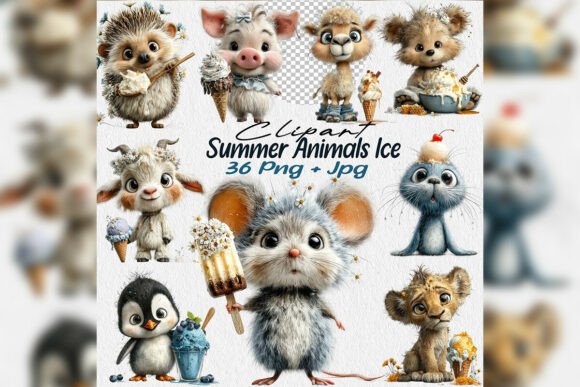Whimsical Summer Ice Cream Animals Clipa: A Sweet Treat for Your Designs